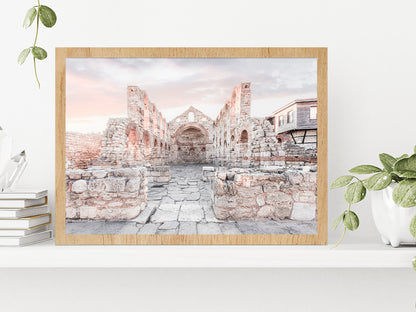 Ancient Building Faded View Photograph Glass Framed Wall Art, Ready to Hang Quality Print Without White Border Oak