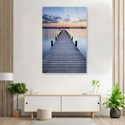 Wooden Pier On Lake & Sunset Sky View Portrait Photograph Acrylic Glass Print Tempered Glass Wall Art 100% Made in Australia Ready to Hang