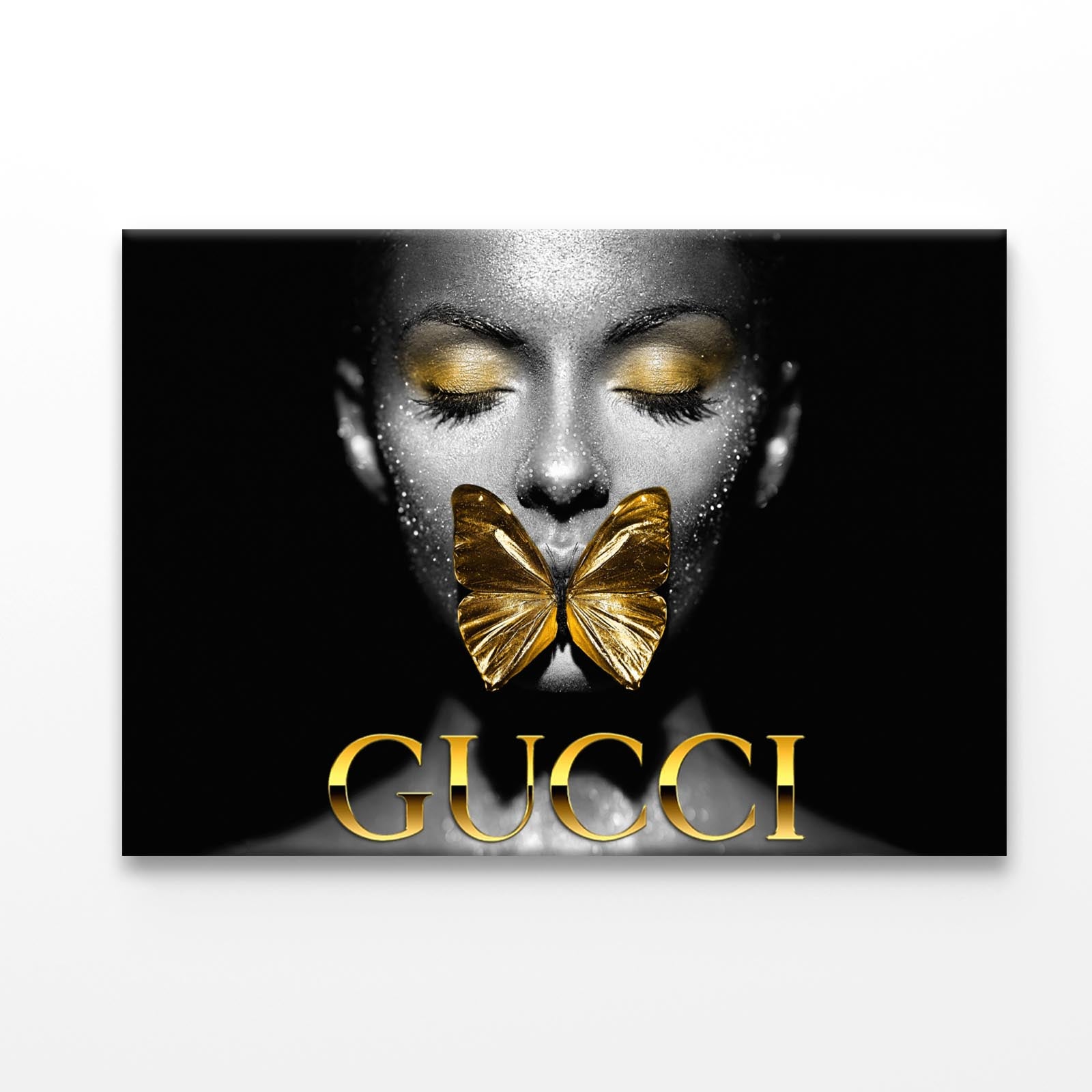 Lady With Gold Butterfly Acrylic Glass Print Tempered Glass Wall Art 100% Made in Australia Ready to Hang