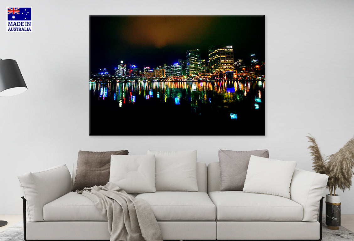 Sydney CBD Darling Harbour Nightscape Wall Art Decor 100% Australian Made