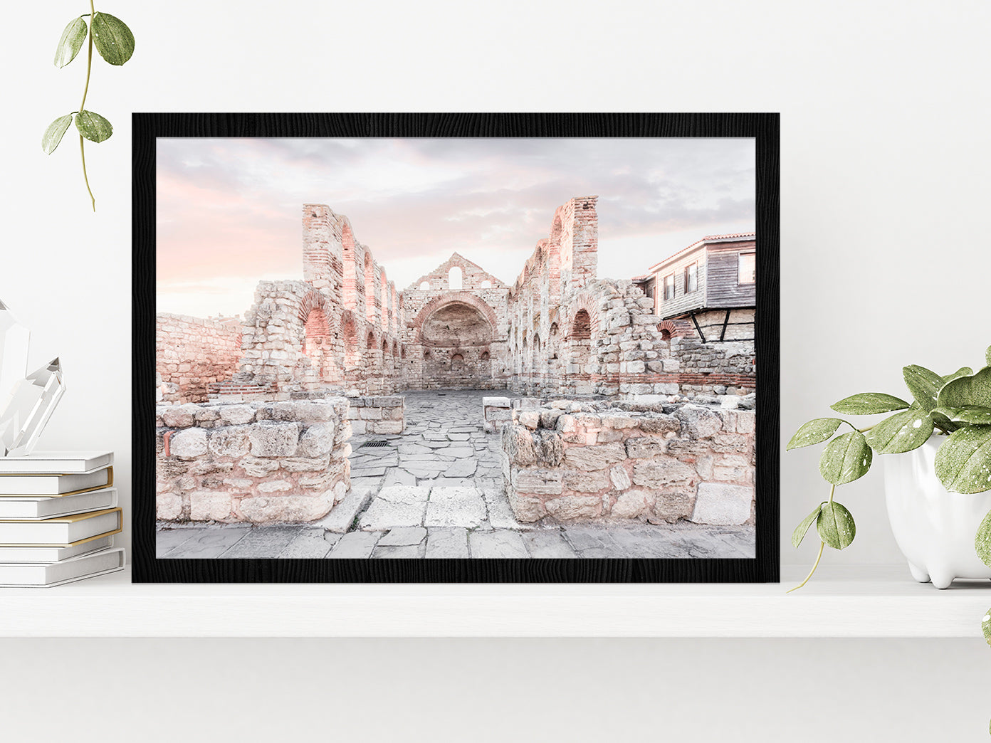 Ancient Building Faded View Photograph Glass Framed Wall Art, Ready to Hang Quality Print Without White Border Black