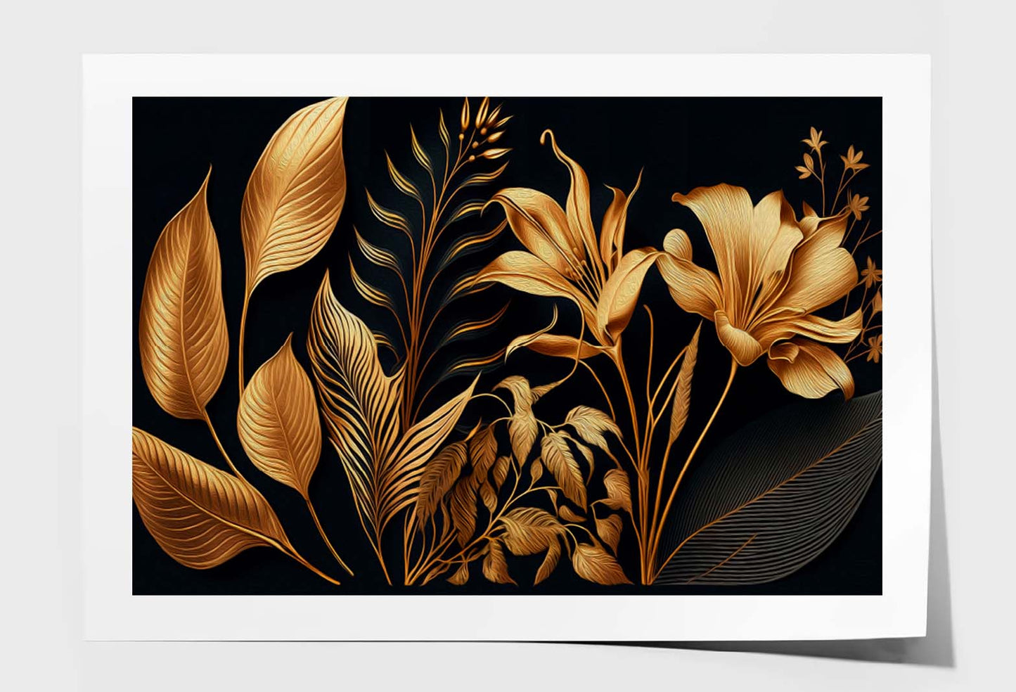 Lilly Golden Flowers & Leaf Wall Art Limited Edition High Quality Print