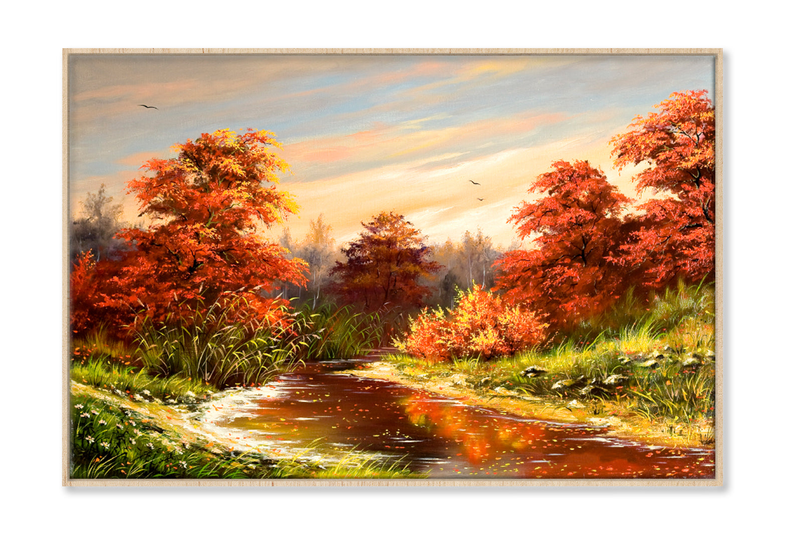 Autumn With The River Oil Painting Wall Art Limited Edition High Quality Print Canvas Box Framed Natural