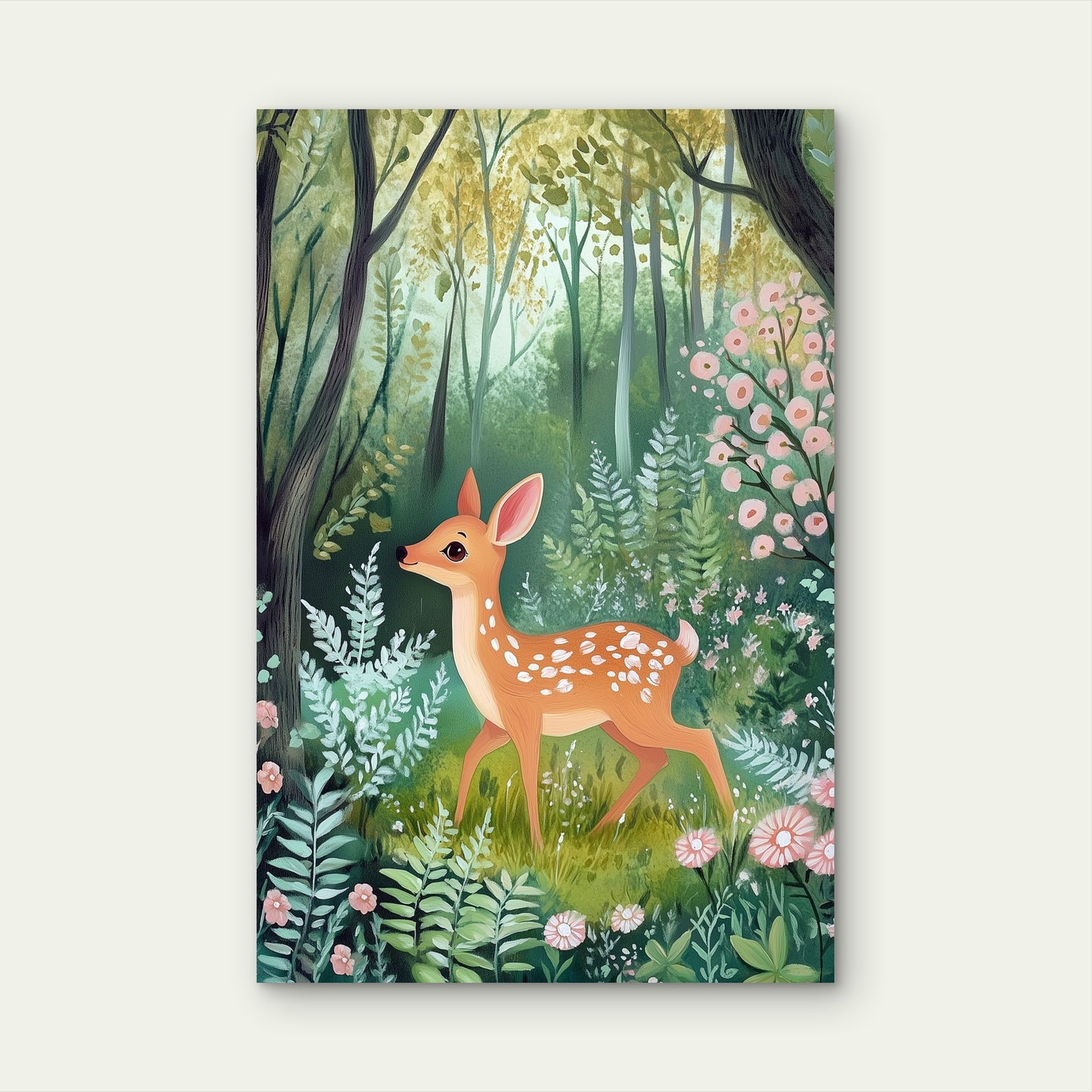 Cute Forest Fawn Deer Greenery Nursery 40x60cm Metal Print Ready to Hang