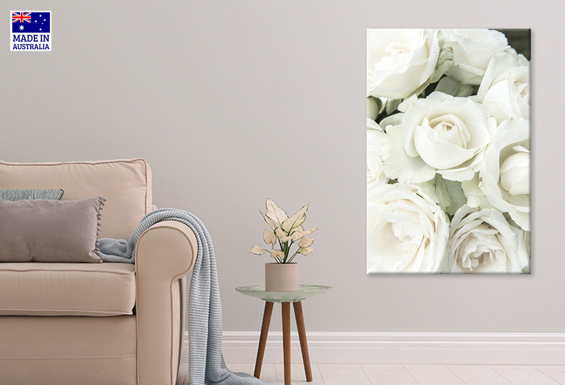 White Roses Closeup Botanical View Wall Art Decor 100% Australian Made