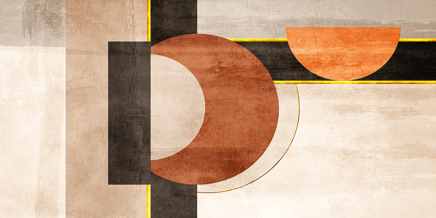 Mid Century Terracotta Geo Wall Art Canvas Office Home Room Framed 120x60cm