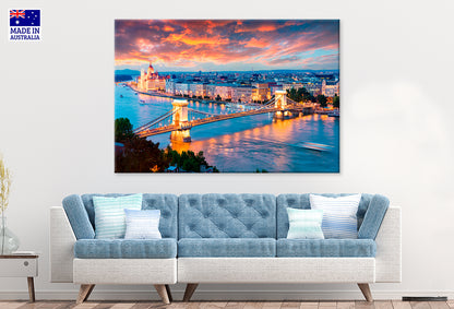 Evening Sunset Parliament Chain Bridge in Pest Hungar Wall Art Decor 100% Australian Made