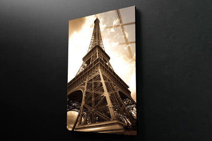 Vintage Eiffel Tower And Sky Portrait Photograph Acrylic Glass Print Tempered Glass Wall Art 100% Made in Australia Ready to Hang - Bella Home Decor
