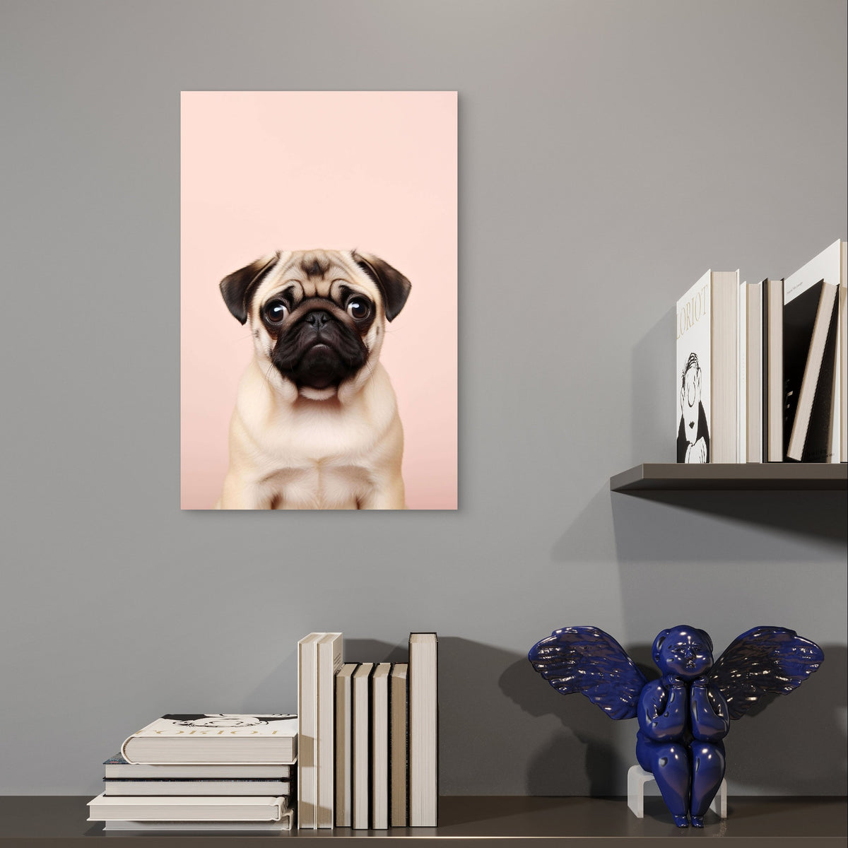 Adorable Pug Puppy Pink Portrait 40x60cm Metal Print Ready to Hang