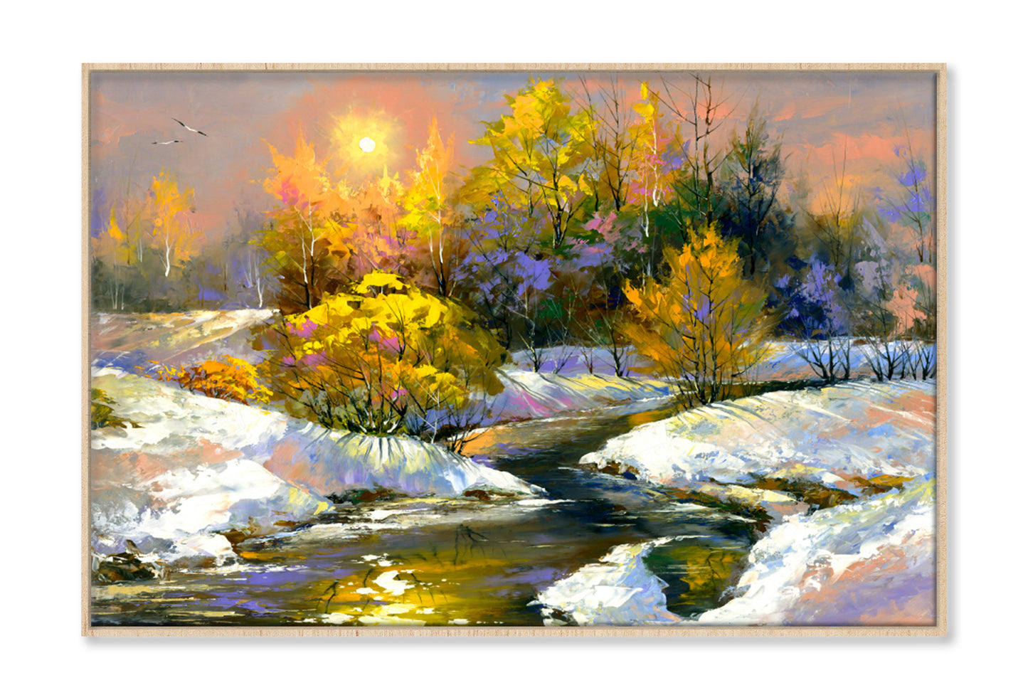 Winter River Oil Painting Wall Art Limited Edition High Quality Print Canvas Box Framed Natural