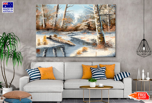 Winter Dead Trees & Lake Oil Painting Wall Art Limited Edition High Quality Print