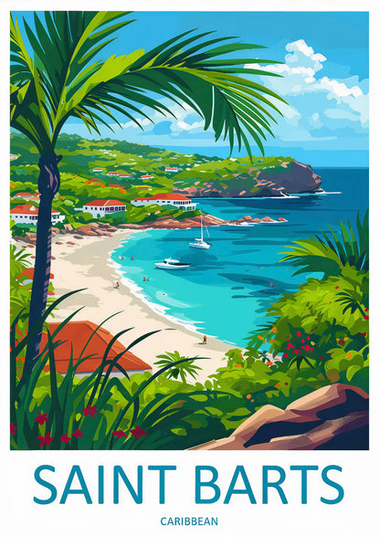 Saint Barts Caribbean Island Coastline Bay Saline Lagoon Travel Poster Print Wall Art