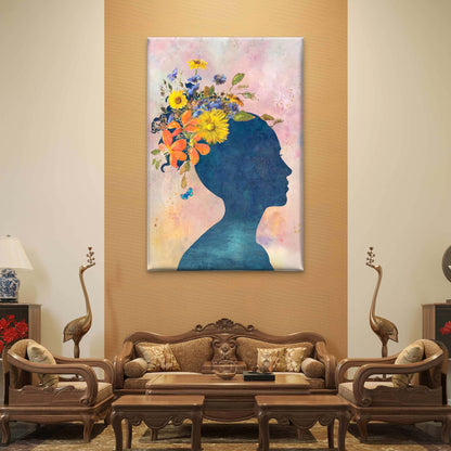Vibrant Flowers Head Mental Health Silhouette Woman Wall Art Decor 100% Australian Made - Bella Home Decor