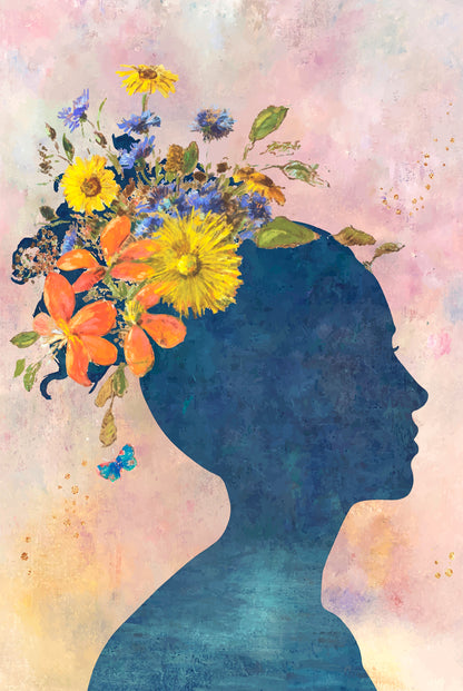 Vibrant Flowers Head Mental Health Silhouette Woman Wall Art Decor 100% Australian Made - Bella Home Decor