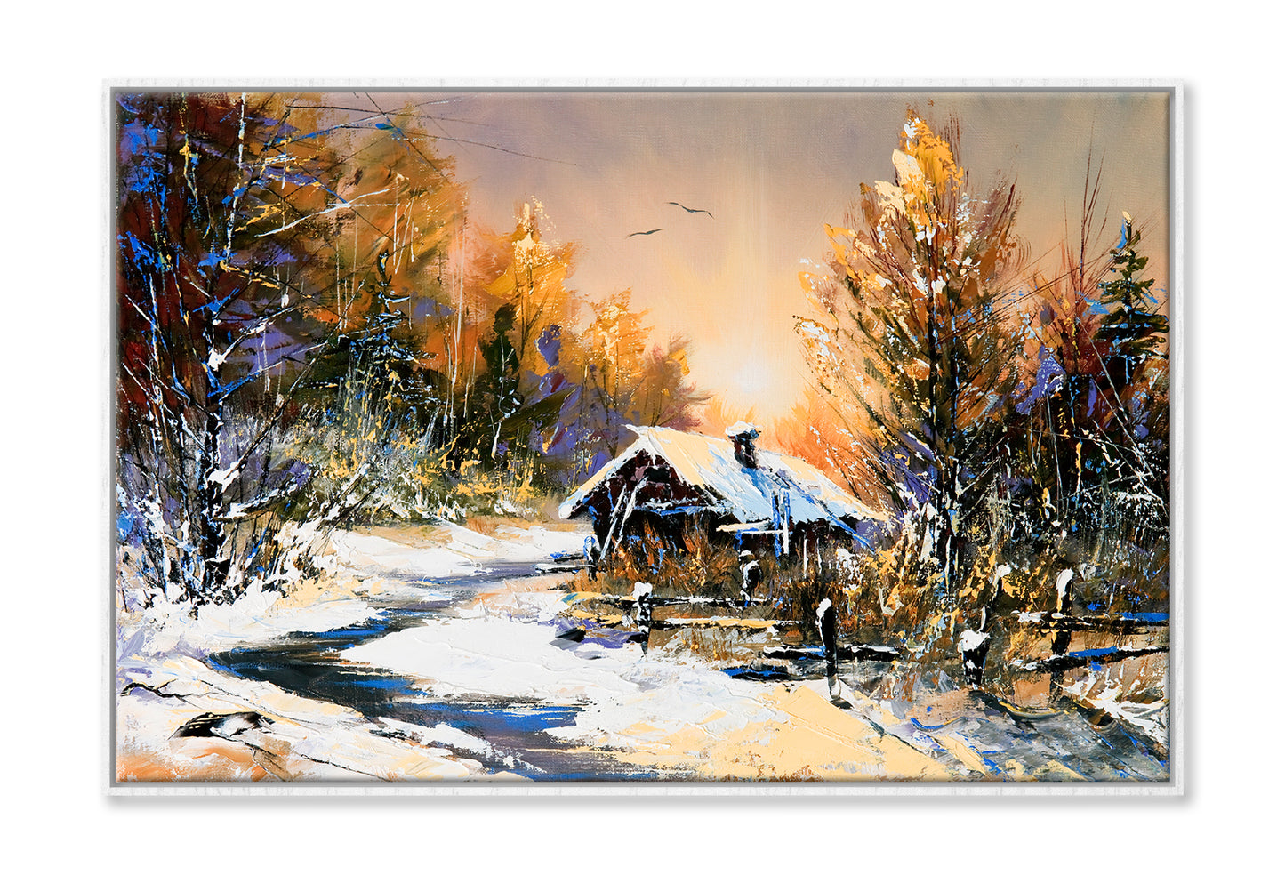 Rural Winter Landscape Autumn Painting Wall Art Limited Edition High Quality Print Canvas Box Framed White