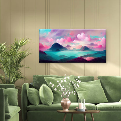Pastel Pink Mountain Lake View Wall Art Canvas Office Home Room Framed 120x60 cm - Bella Home Decor