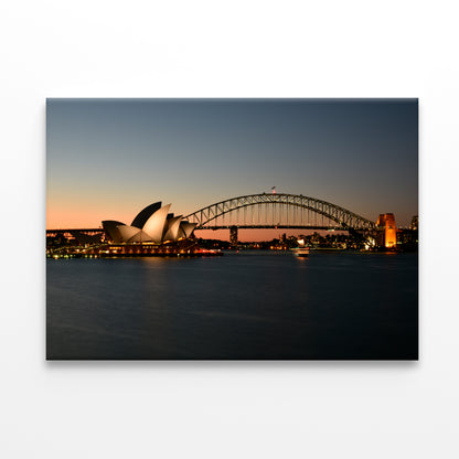 Sydney Opera House and Harbour Bridge Night View Wall Art Decor 100% Australian Made
