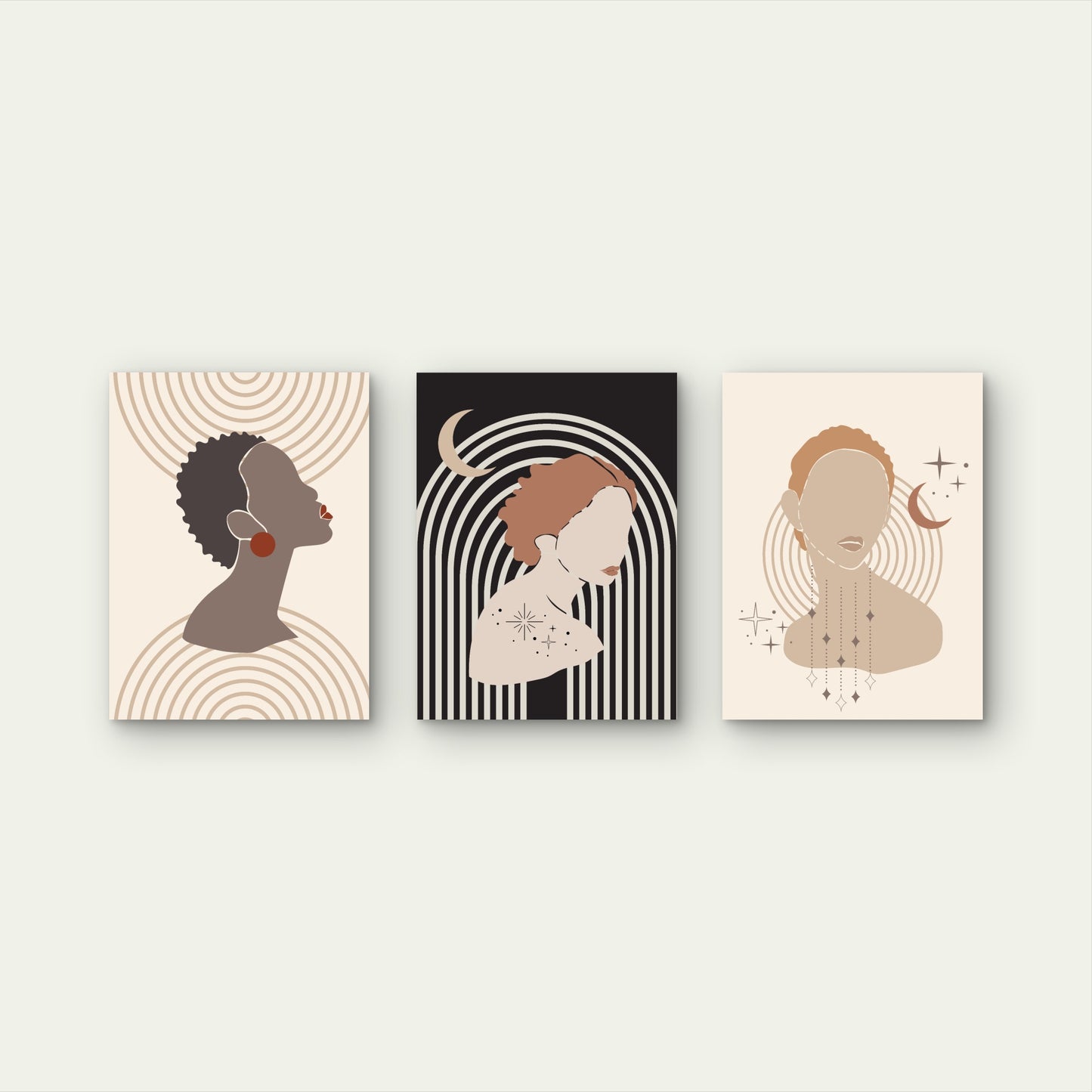 3pcs Minimal Boho Celestial Woman Painting Wall Art Set Canvas Framed 40x60cm - High Quality Print 100% Australian Made Wall Canvas Ready to Hang