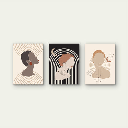 3pcs Minimal Boho Celestial Woman Painting Wall Art Set Canvas Framed 40x60cm - High Quality Print 100% Australian Made Wall Canvas Ready to Hang
