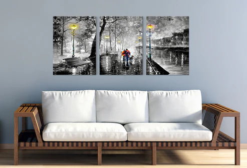 3pcs Couple Walking on Street Black and White Wall Art Set Canvas Unframed - High Quality Print 100% Australian Made Wall Canvas - Bella Home Decor
