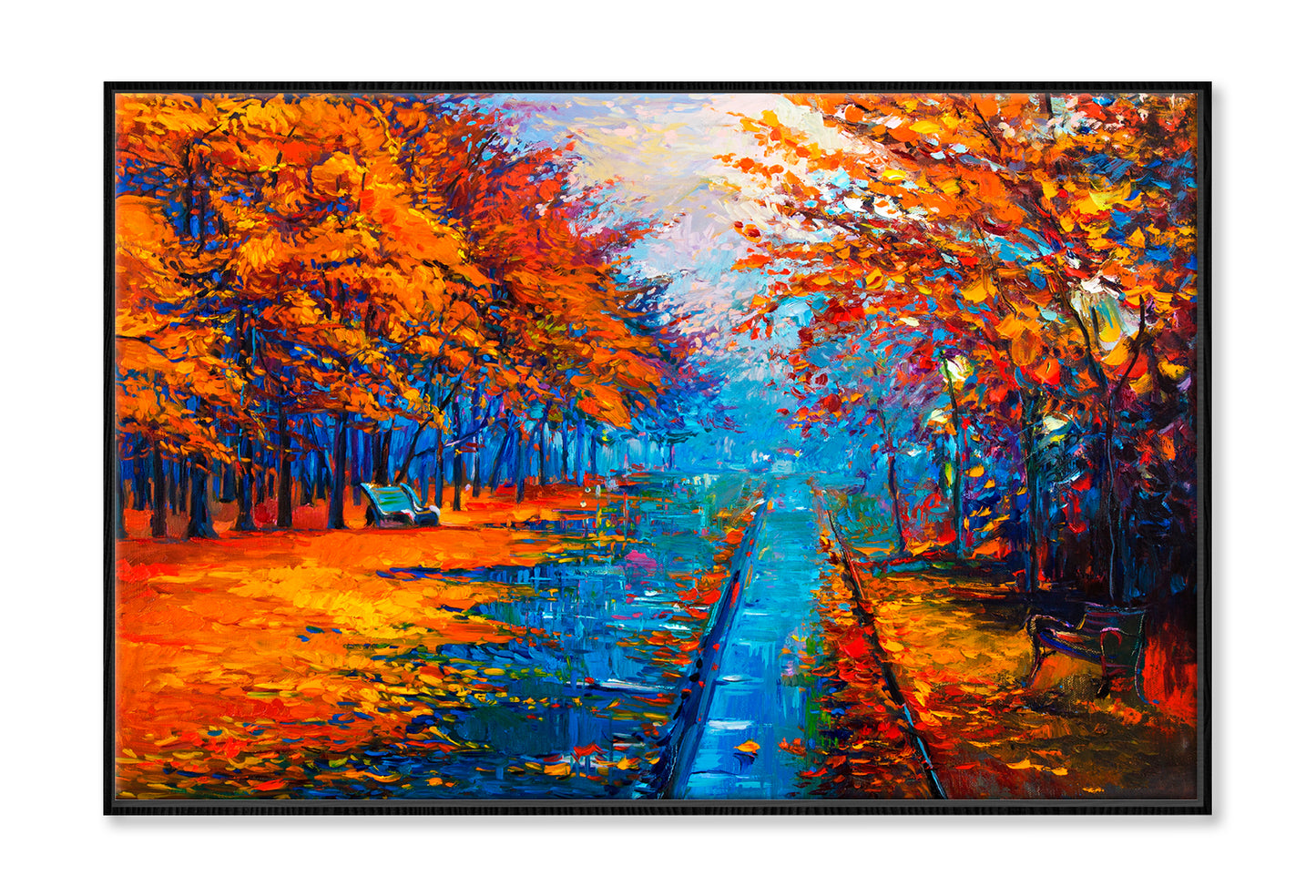 Autumn Landscape With Forest Road Oil Painting Wall Art Limited Edition High Quality Print Canvas Box Framed Black