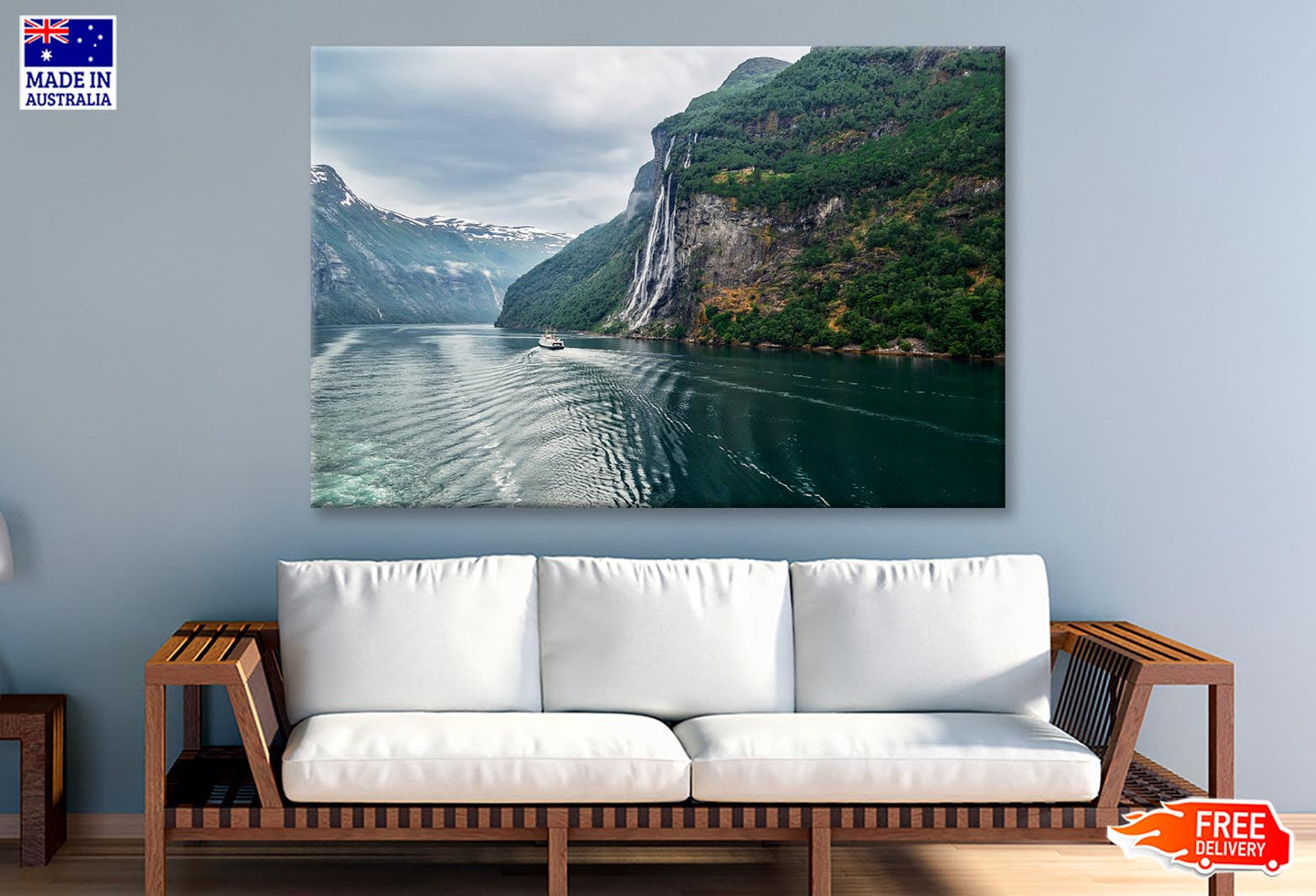 Waterfall On a Fjord Mountain Wall Art Decor 100% Australian Made - Bella Home Decor