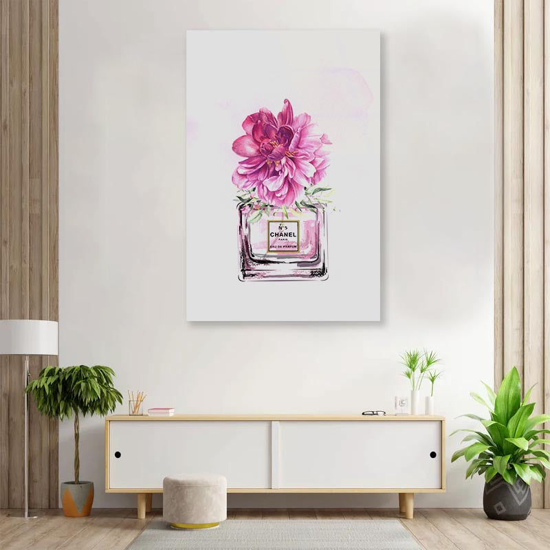 Perfume With Pink Shaded Flower 3D Design Acrylic Glass Print Tempered Glass Wall Art 100% Made in Australia Ready to Hang