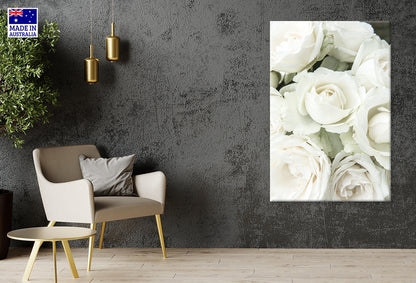 White Roses Closeup Botanical View Wall Art Decor 100% Australian Made