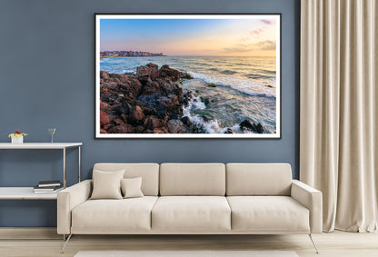 View of Ocean at Sunset with Rocks Home Decor Premium Quality Poster Print Choose Your Sizes