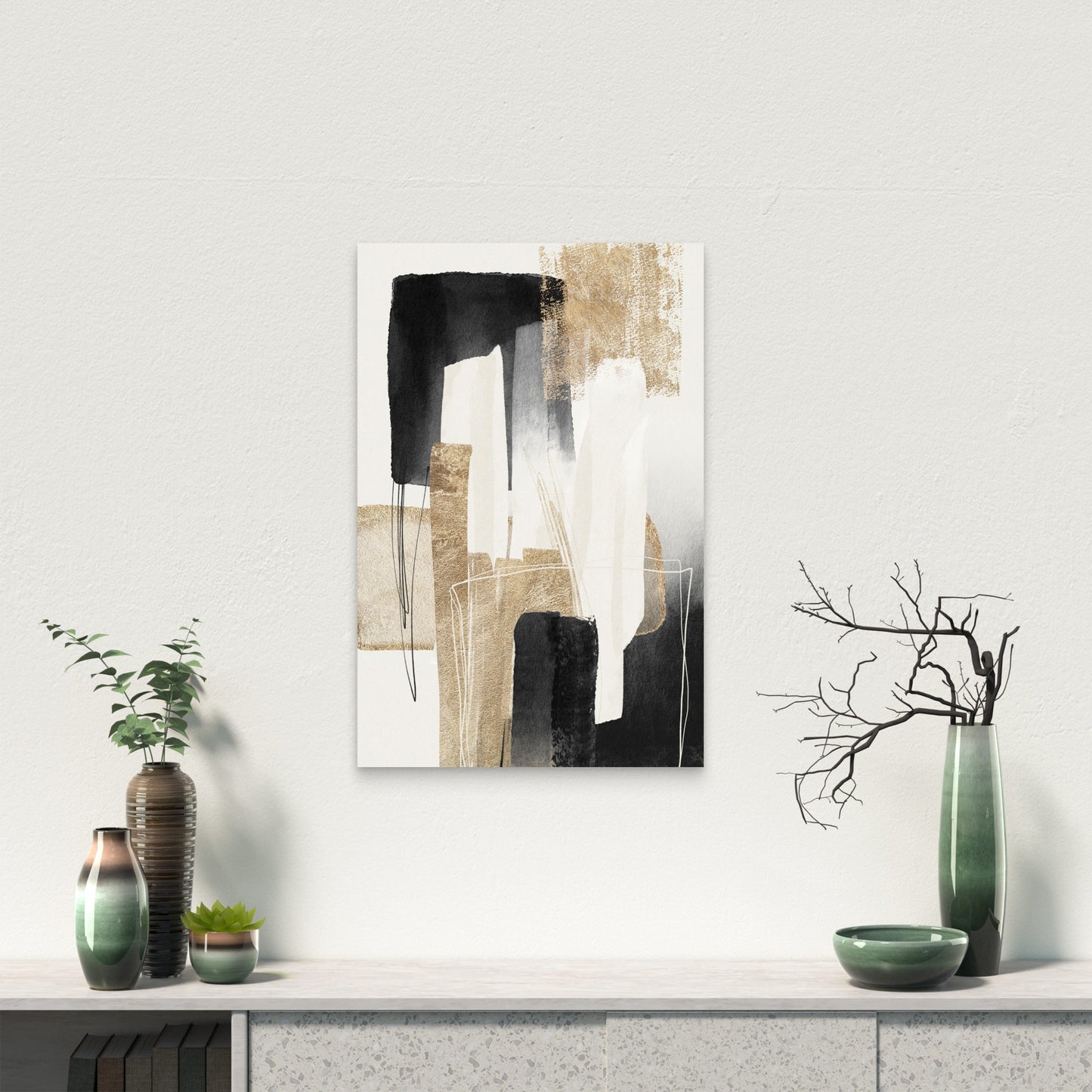 Gold Black White Abstract 40x60cm Metal Print Ready to Hang - Bella Home Decor
