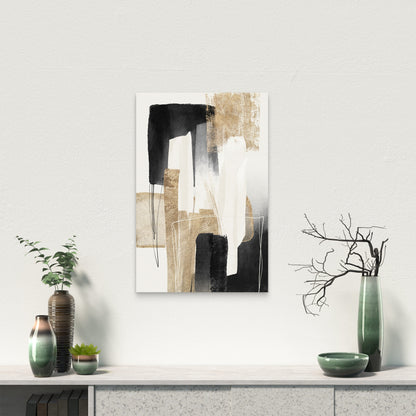Gold Black White Abstract 40x60cm Metal Print Ready to Hang - Bella Home Decor