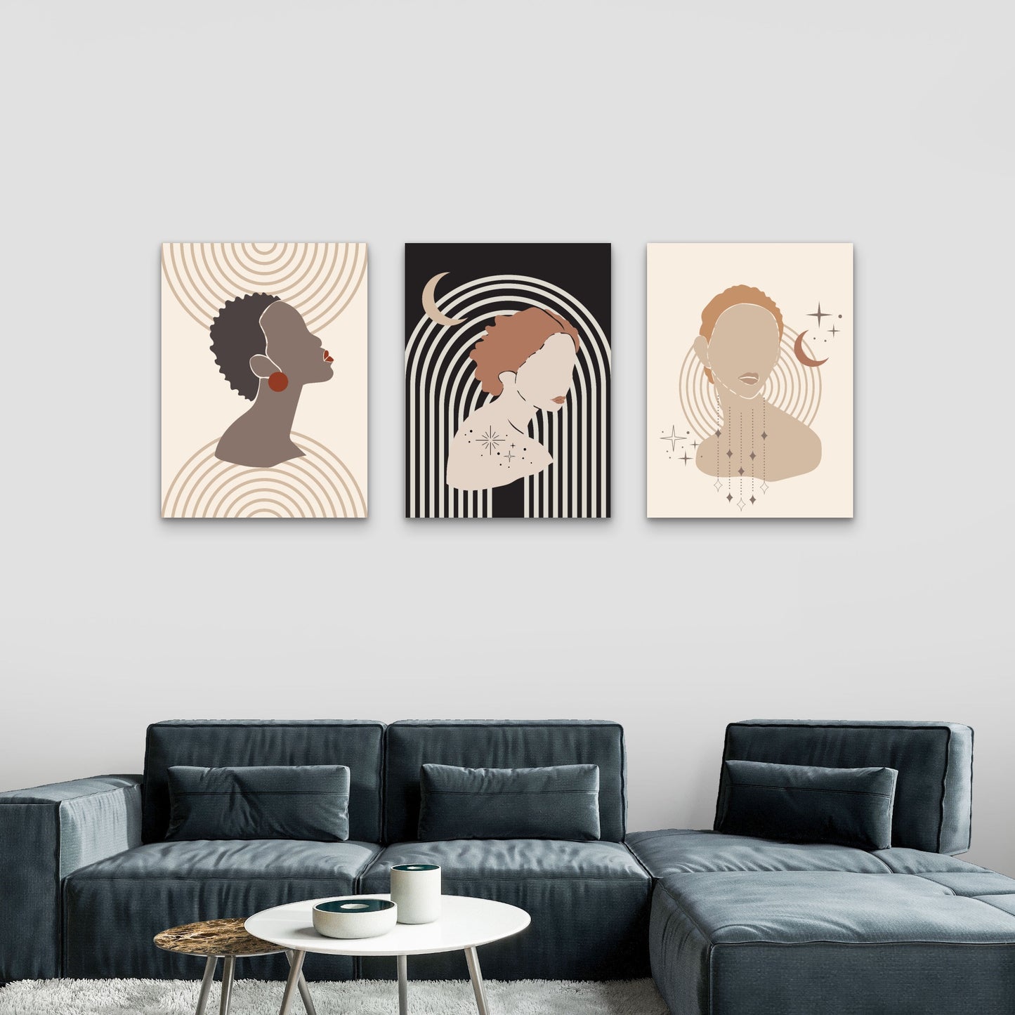 3pcs Minimal Boho Celestial Woman Painting Wall Art Set Canvas Framed 40x60cm - High Quality Print 100% Australian Made Wall Canvas Ready to Hang