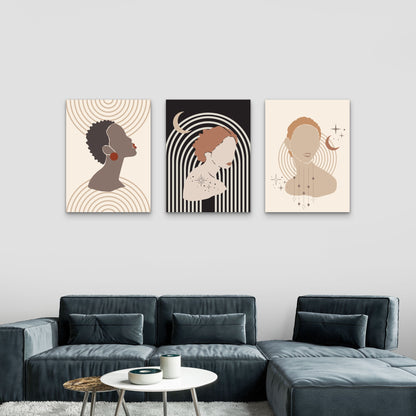 3pcs Minimal Boho Celestial Woman Painting Wall Art Set Canvas Framed 40x60cm - High Quality Print 100% Australian Made Wall Canvas Ready to Hang