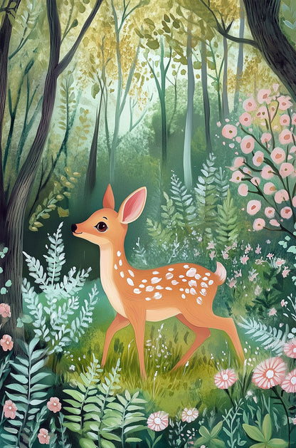 Cute Forest Fawn Deer Greenery Nursery 40x60cm Metal Print Ready to Hang
