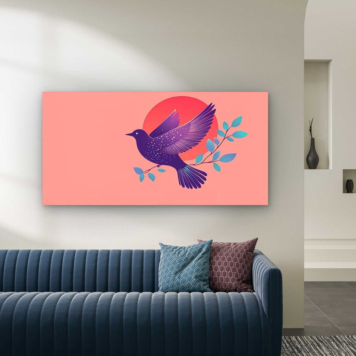 Abstract Bird & Leaf Wall Art Canvas Office Home Room Framed 120x60cm - Bella Home Decor
