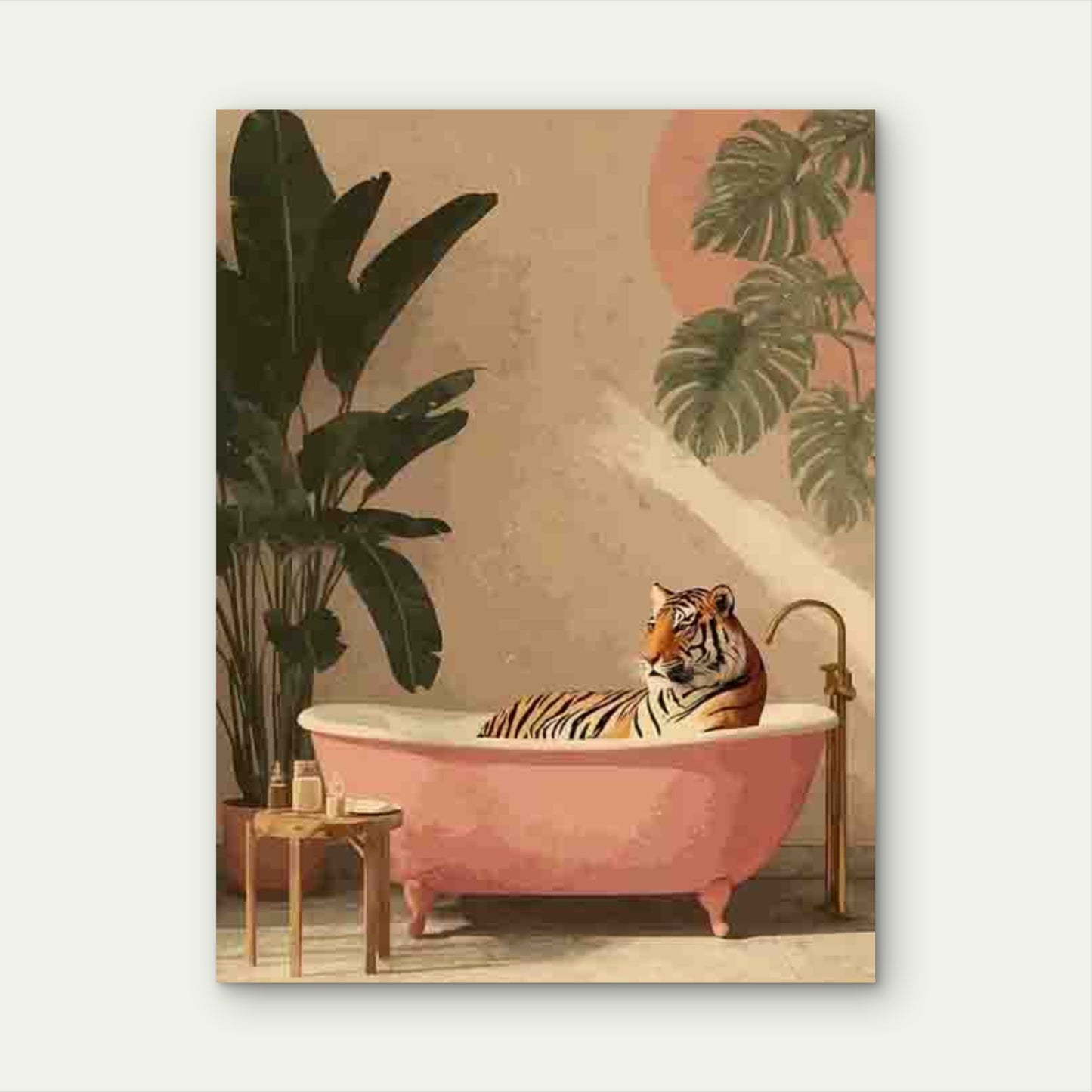 Stylish Tiger in a Pink Bathtub Metal Print Ready to Hang