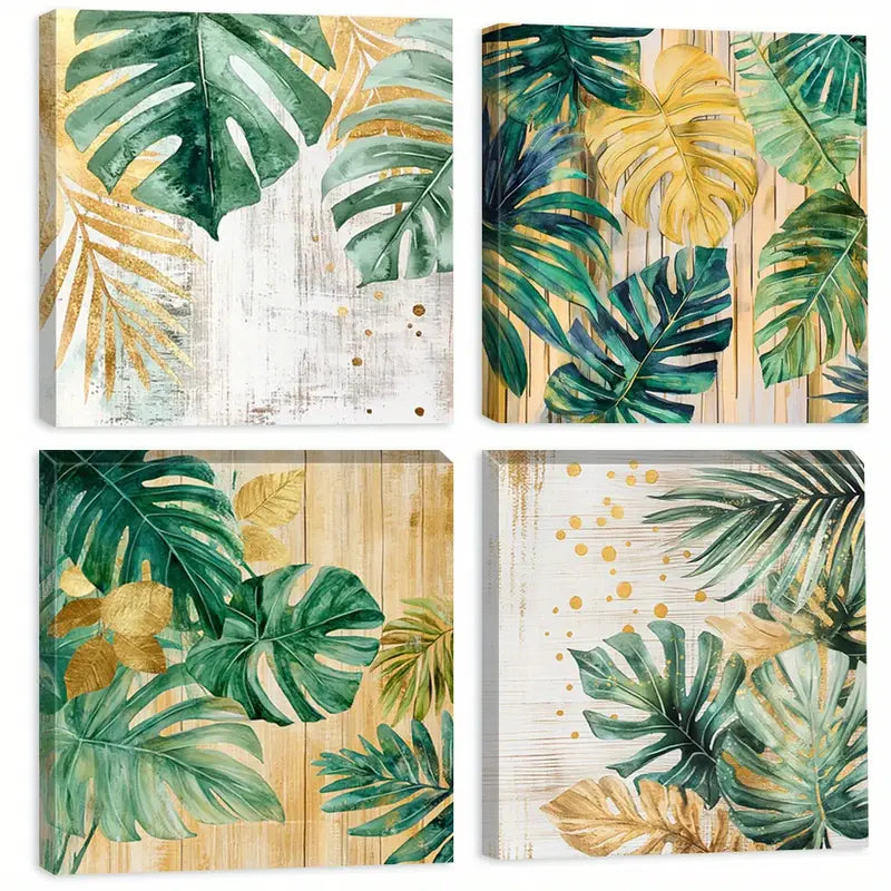 4pcs Tropical Leaf Modern Farmhouse Style   Wall Art Canvas Framed