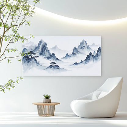 Misty Ink Mountain Landscape Wall Art Canvas Office Home Room Framed 120x60cm - Bella Home Decor