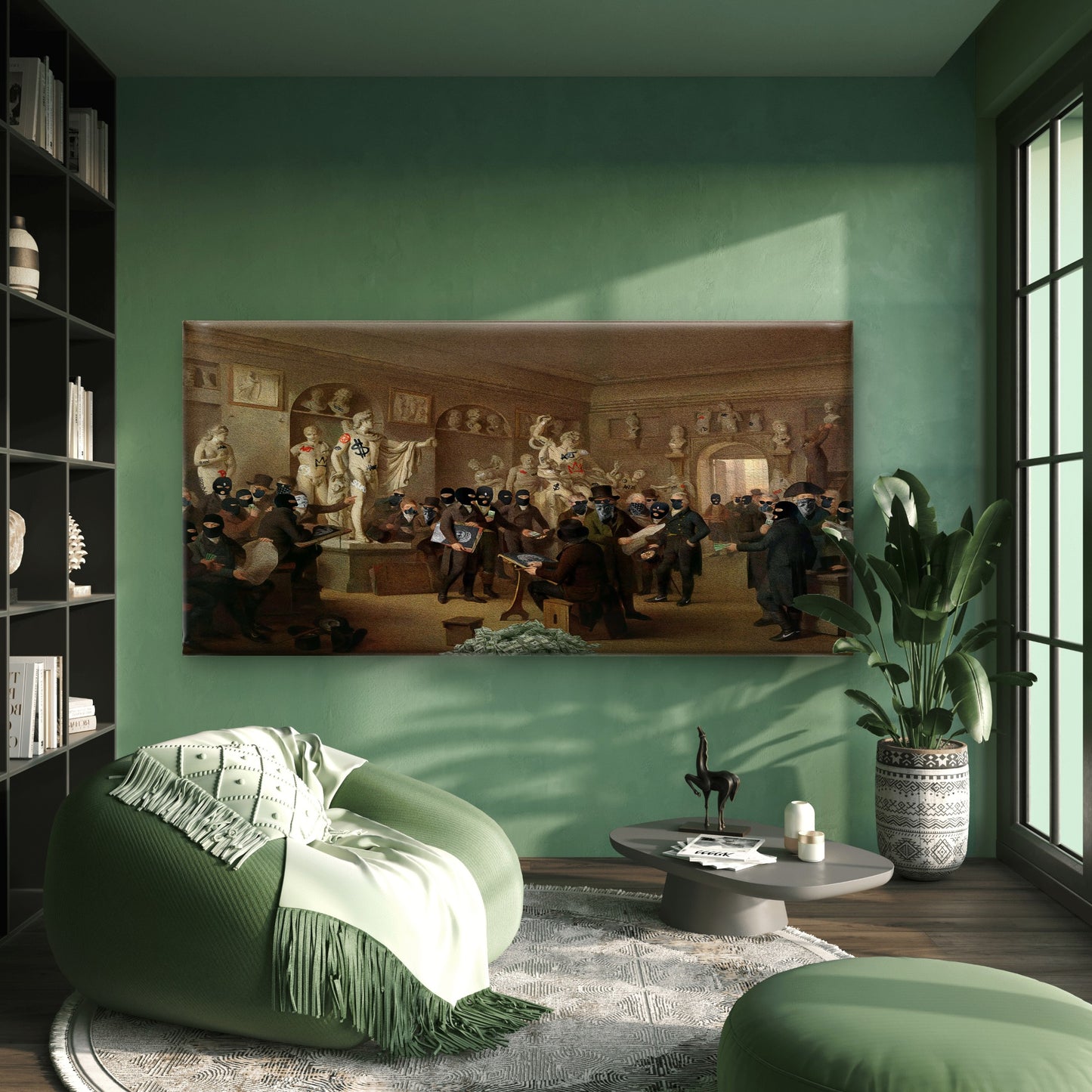 Museum Heist Street Art Wall Art Canvas Office Home Room Framed 120x60cm
