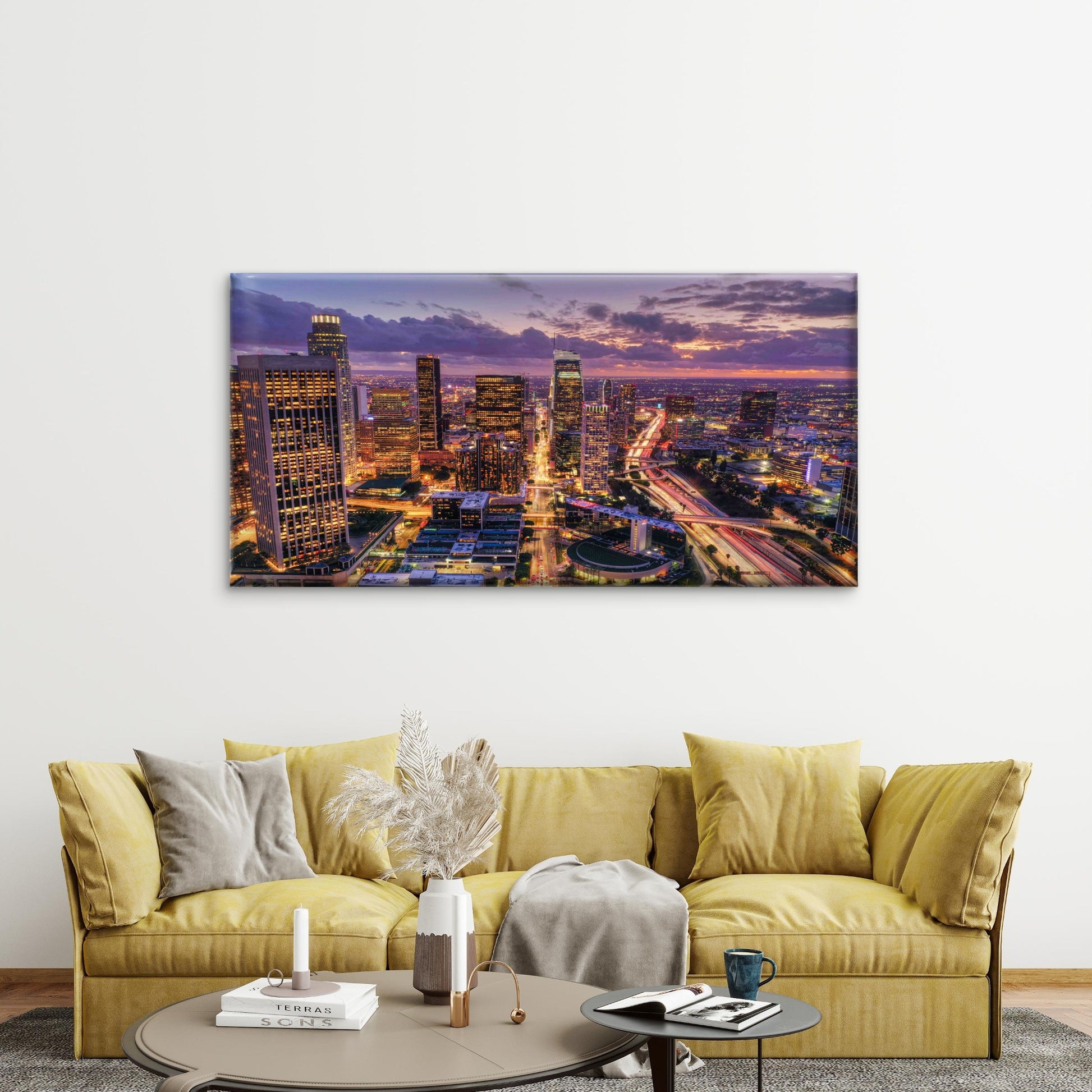 Aerial Shot Downtown Los Angele Wall Art Canvas Office Home Room Framed 120x60cm - Bella Home Decor