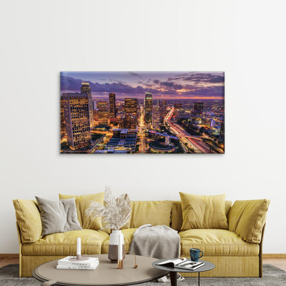 Aerial Shot Downtown Los Angele Wall Art Canvas Office Home Room Framed 120x60cm - Bella Home Decor