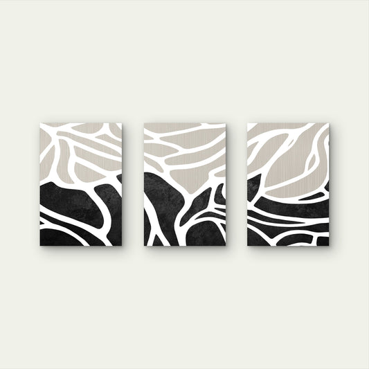 3pcs Abstract Black Beige Grey Abstract Artwork Wall Art Set Canvas Framed 40x60cm - High Quality Print 100% Australian Made Wall Canvas Ready to Hang