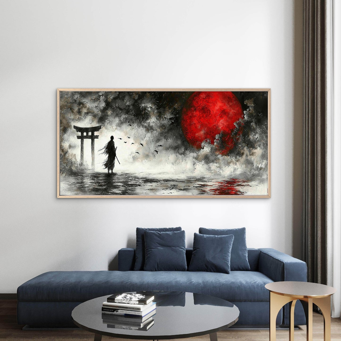 Bloodmoon Over The Ancient Gate Wall Art Canvas Office Home Room Framed 120x60cm