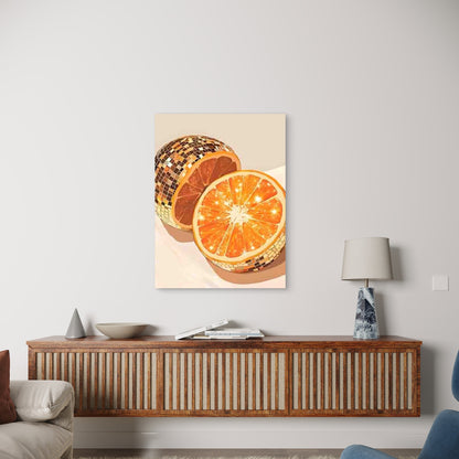 Disco Ball with Orange Metal Print Ready to Hang