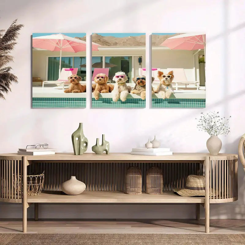 3pcs Featuring A Dog In Glasses Metal Print Ready to Hang Art