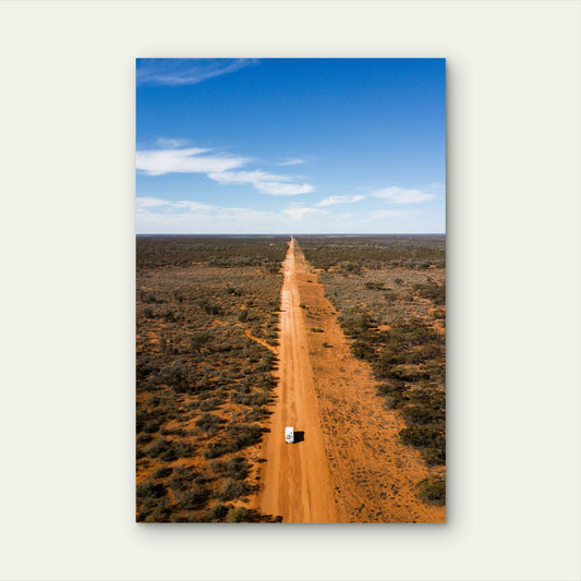 Aussie Outback Desert Highway Camper 40x60cm Metal Print Ready to Hang