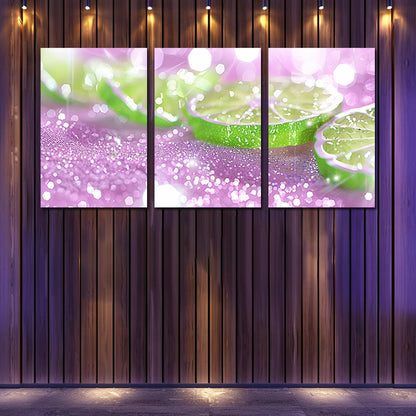 3pcs Closeup of Sparkling Water with Lime Slices Wall Art Set Canvas Framed 60x90cm - High Quality Print 100% Australian Made Wall Canvas Ready to Hang - Bella Home Decor