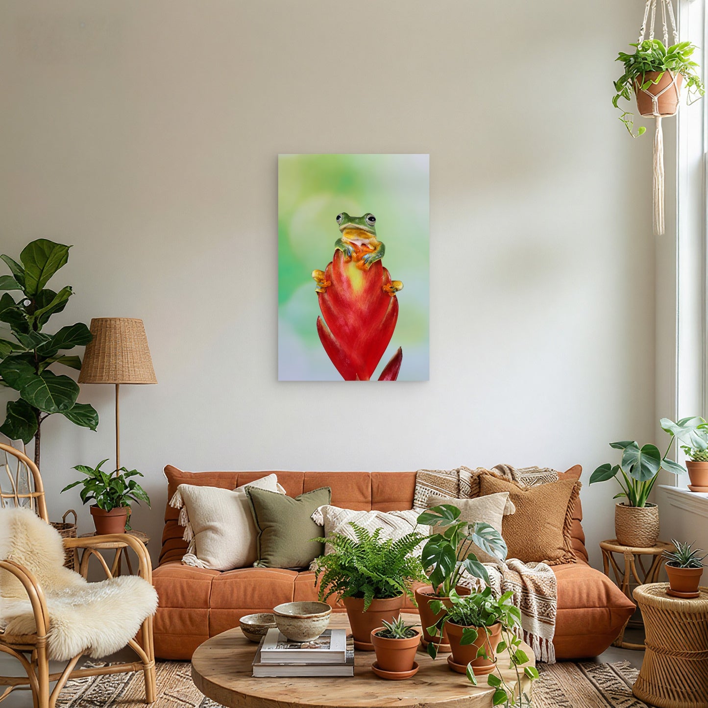 Flying Frog Sit Flower Buds Beautiful Tree Frog Branch 40x60cm Metal Print Ready to Hang