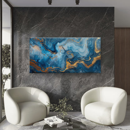 Abstract Blue Gold Marble Wall Art Canvas Office Home Room Framed 120x60cm