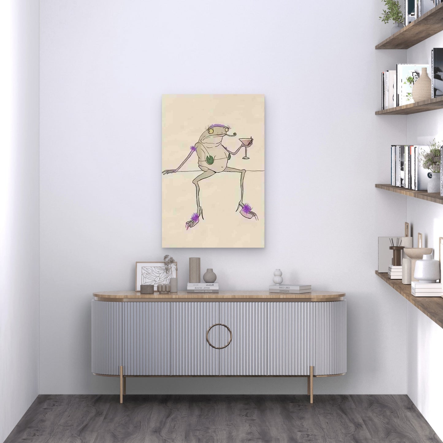 Female Frog Holding A Glass Of Wine Metal Print Ready to Hang